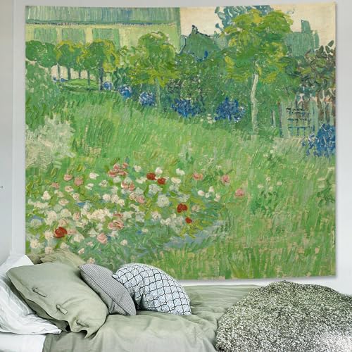 Van Gogh Wall Art Tapestry for Girl Bedroom, Spring Floral Wall Hanging - color: Green Van Gogh Tapestry, size: 60"L x 51"W