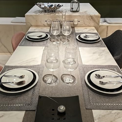 Placemats Set of 6 for Dining Table with Hollow Edge Design- Table Mats 12x 18 Inch, Cloth Place mats Machine Washable (Grey 6pcs) - color: H-grey, size: 6 pcs