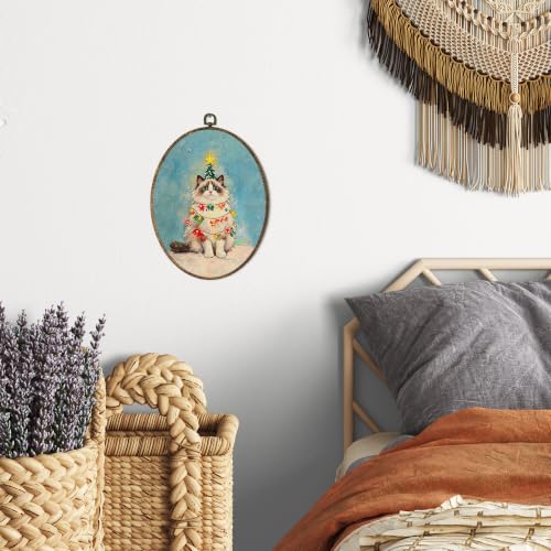 OINDADE Funny Christmas Ragdoll Cat Owner Gifts Oval Wall Art Hanging Decor - color: Christmas Ragdoll Cat