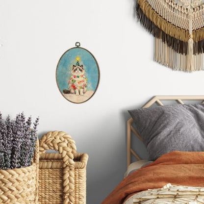 OINDADE Funny Christmas Ragdoll Cat Owner Gifts Oval Wall Art Hanging Decor - color: Christmas Ragdoll Cat