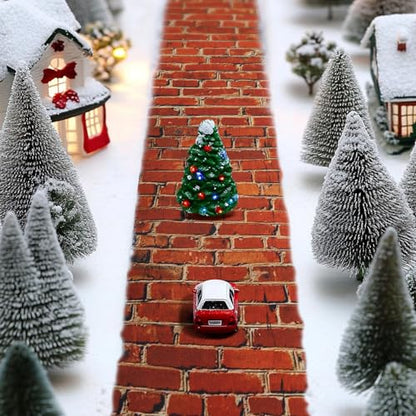 4 Pcs Christmas Village Red Brick Road, Christmas Villages Accessories - color: 47.2"x 4.7"-red