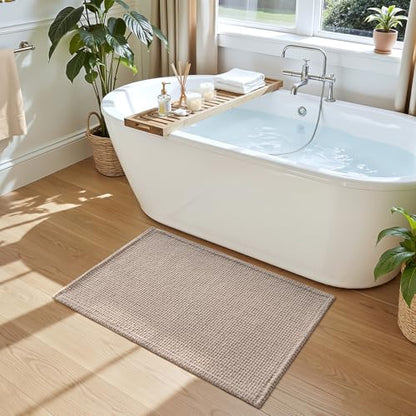 DEXI Chenille Bath Mat 24x16, Soft Absorbent Bathroom Rugs, Dark Beige - color: Dark Beige, size: 24" X 16" (Rectangular)