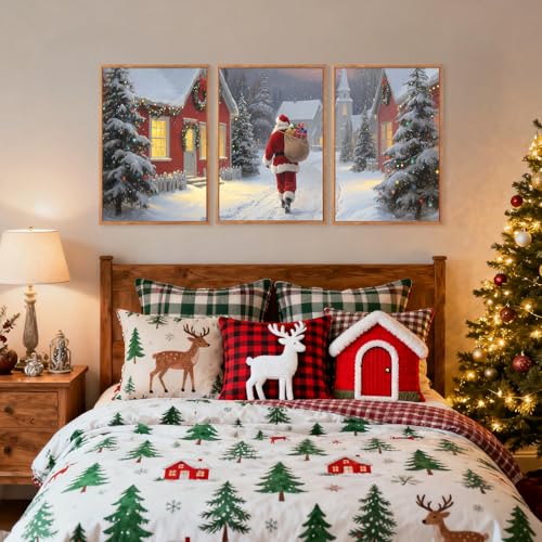 Aurlan 3 Pcs Santa Is Coming To Town Framed Wall Art 16x24 Inch - color: Santa Claus is Coming to Town, size: 16"L x 24"W