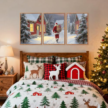 Aurlan 3 Pcs Santa Is Coming To Town Framed Wall Art 16x24 Inch - color: Santa Claus is Coming to Town, size: 16"L x 24"W