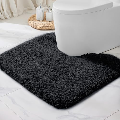 Disolla Toilet Rug 22x24 Black, Soft Toilet Mat U-Shaped Washable - color: Black, size: 1'10" x 2' (22''x24'' Toilet Rug)