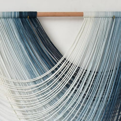 Macrame Wall Hanging Large handmade Navy Blue Ombre Fiber Art 57"W*39"L - color: Navy Blue