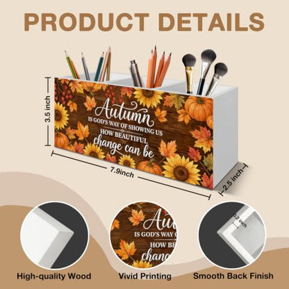 Christian Fall Pumpkin Pen Pencil Holder Organizer for Desk - color: Fall 01