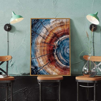 BingruiArt Faux Wood Tree Ring 01 Canvas Wall Art 16x24 Framed - color: Tree Ring - 01, size: 24"L x 16"W