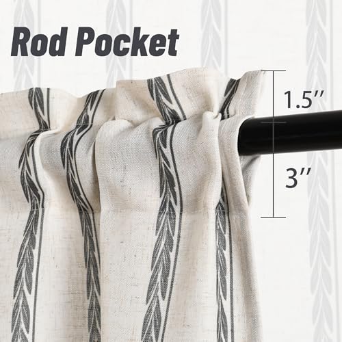 JIUZHEN 52x18 Inch Kitchen Valance - Thick Textured Linen Striped Window Valance Curtain with 3" Rod Pocket, Wheat Stripe Grey (1 Panel) - color: Wheat Stripe Grey, size: 52"W x 18"L (Pack of 1)
