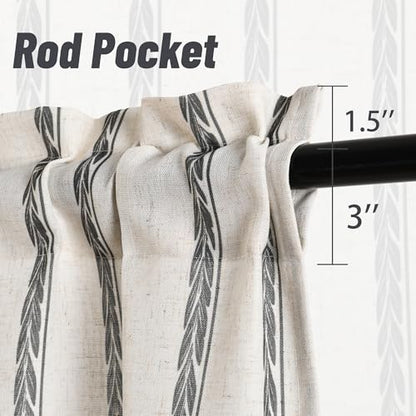 JIUZHEN 52x14 Inch Kitchen Valance - Thick Textured Linen Striped Window Valance Curtain with 3" Rod Pocket, Wheat Stripe Grey (1 Panel) - color: Wheat Stripe Grey, size: 52"W x 14"L (Pack of 1)