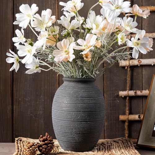 8 Inch Ceramic Black Vase -Rustic Flower Decorative Vases for Home Decor- Vintage Pottery VaseTerracotta Vase for Christmas, Farmhouse House Shelf Decor Farmhouse Table, Lyeec - color: 112-1-8.4in