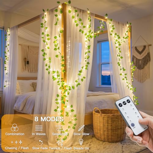 suddus 33FT 100LED Pothos Vine Fairy Lights Battery Operated Copper Wire - color: Pothos, size: 100 LED-Battery