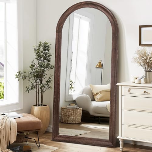 71x32 Solid Wood Arched Full Length Mirror, Elegant Brown Finish - color: Brown-ar Frame, size: 71"L x 32"W