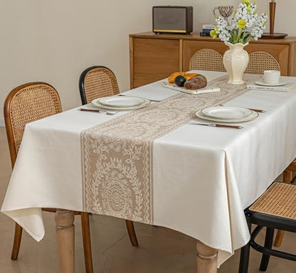 Nordic Beige Linen Tablecloth, Heavy-Duty Rectangle Cover - color: Beige Hh, size: 55"x86"fits 6-8 seats (table length 62"-68")