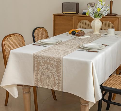 Nordic Beige Linen Tablecloth, Heavy-Duty Rectangle Cover - color: Beige Hh, size: 55"x86"fits 6-8 seats (table length 62"-68")