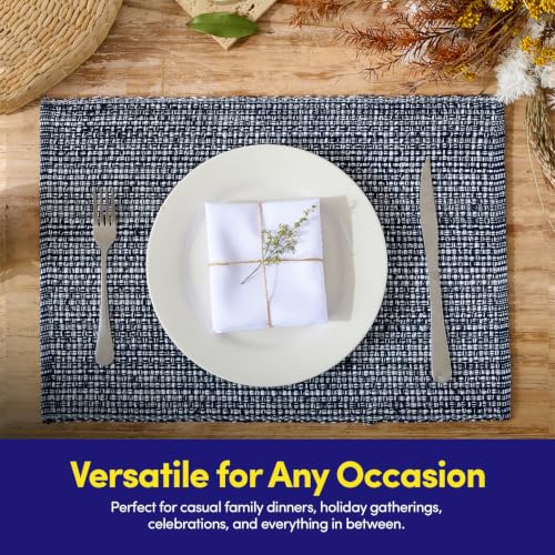 Sweet Home Collection 100% Cotton Placemats for Dining Room Rectangle Two Tone Woven Fabric 13" x 19" Soft Durable Table Mat Set, Set of 4, Navy - color: Navy, size: Rectangle 13" x 19"