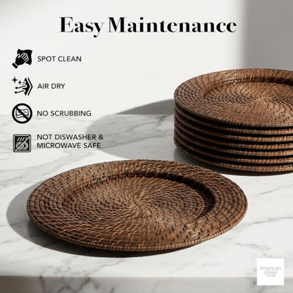 Rattan Plate Chargers, Round Woven, Harvest, Set of 12 - color: Brick Brown, size: 12 Pack