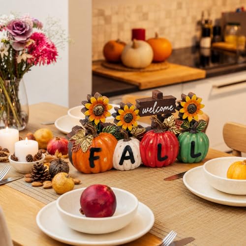 Amyhill Fall Decorations for Home Wooden Pumpkin with Sunflower Table Sign - style: Fall