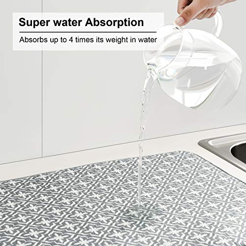 Dish Drying Mat for Kitchen Counter,Machine Washable Matt(Leaf) - color: Leaf Gray 2P 19.5*15.8