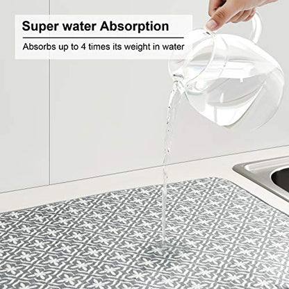 Dish Drying Mat for Kitchen Counter,Machine Washable Matt(Leaf) - color: Leaf Gray 2P 19.5*15.8