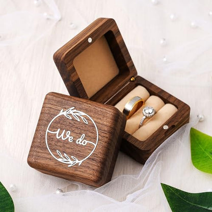 KWOOD We Do-Custom Wooden Wedding Ring Box, Personalized Metal Name Wooden Ring Box, Wedding Ceremony Ring Holder, Anniversary Birthday Gift Idea - style: S-We Do