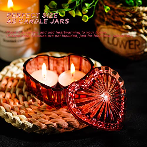 Crystal Heart-Shaped Jewelry Box, Decorative Glass Trinket Box with Lid - color: Burgundy
