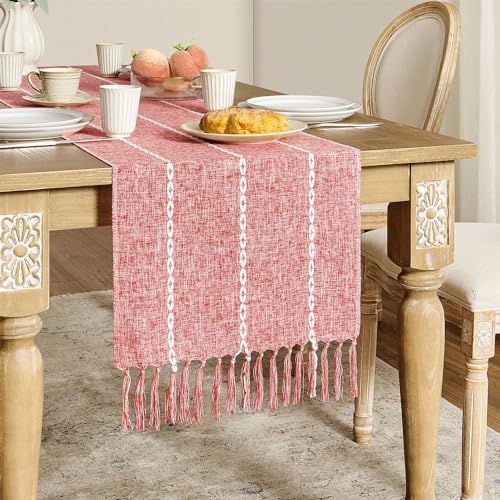 ZeeMart Farmhouse Braided Striped Table Runner, Rustic Red Table Runners 48 Inches Long Boho Home Decor, Red 15x48 Inches - color: Braided Red, size: 15*48 inches