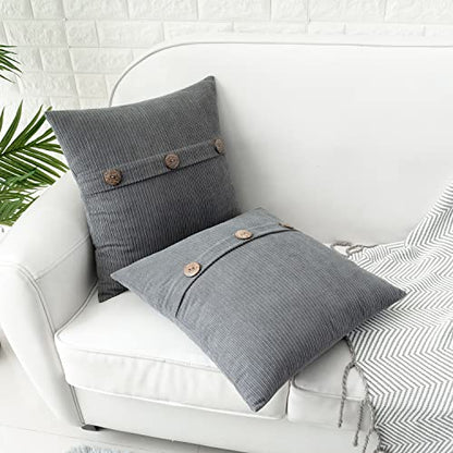 HWY 50 Grey Chenille Throw Pillow Covers 20x20 Inch Buttons Pack of 2 - color: Grey, size: 20" x 20" (Pack of 2)