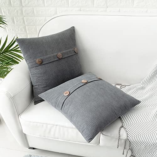 HWY 50 Grey Chenille Throw Pillow Covers 16x16 Inch Buttons Pack of 2 - color: Grey, size: 16" x 16" (Pack of 2)