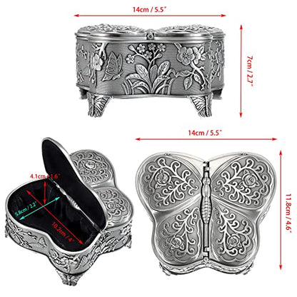 Hipiwe Antique Metal Jewelry Box Butterfly Shape Jewelry Organizer, Large - color: Silver, size: Large
