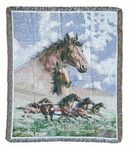 Western Galloping Horse Chenille Tapestry Throw Blanket 50" x 60" - color: Horse