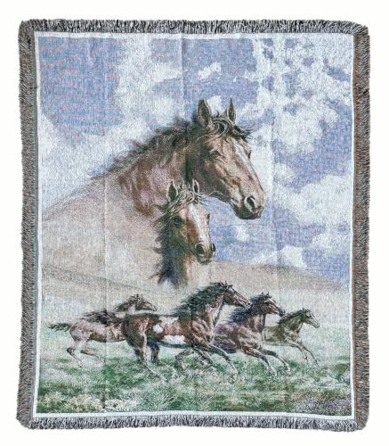 Western Galloping Horse Chenille Tapestry Throw Blanket 50" x 60" - color: Horse