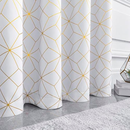 Beauoop White Gold 100% Blackout Curtains for Bedroom 50x96 2 Panels - color: White/Gold, size: 50"W x 96"L (Pack of 2)