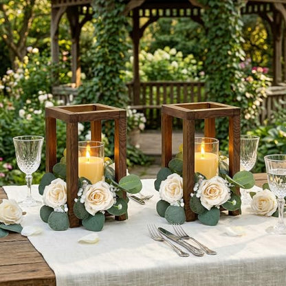 18 Pcs Wooden Lantern Centerpiece - color: Champagne, size: 6 Sets