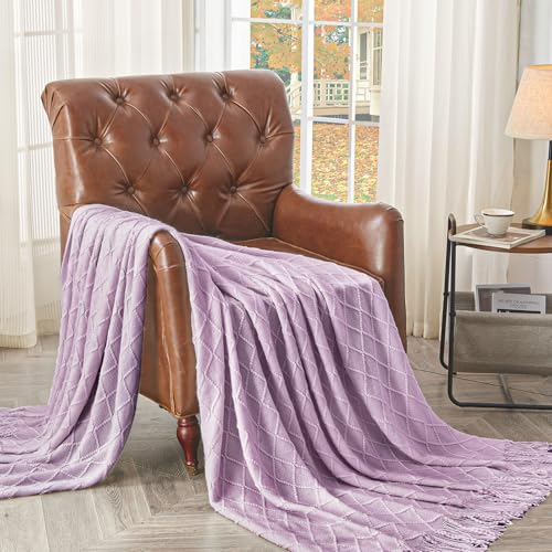 inhand Light Purple Knitted Throw Blanket for Couch and Bed, 50"x60" - color: Lught Purple, size: 50"x60"