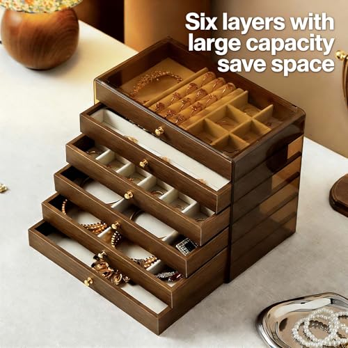 Stackable Jewellery Organizer Box-Walnut - size: 6 Drawers
