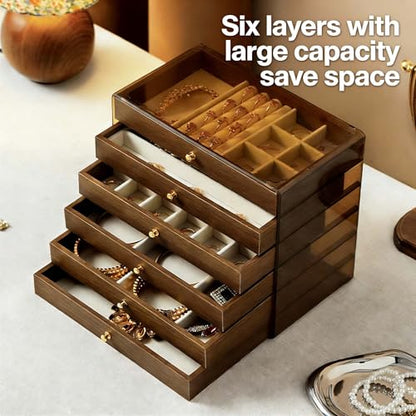 Stackable Jewellery Organizer Box-Walnut - size: 6 Drawers