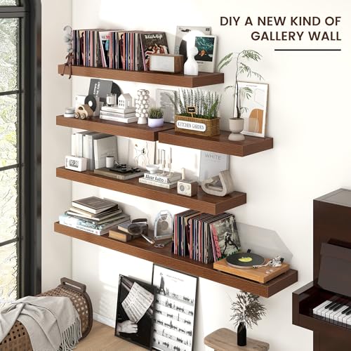 72 Inch Floating Shelves for Wall, 12"D Wood Storage Shelves, Walnut Finish - color: Walnut, size: 72 Inch