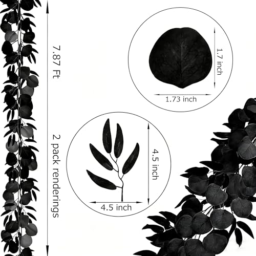 CQURE 12 Pack 84Ft Eucalyptus Garland,Artificial Eucalyptus Willow Leaves Table Greenery Garland Wreath Vines for Wedding Party Table Fireplace Bedroom Wall Room Decor - size: 84Ft-12Pack-Willow-Black