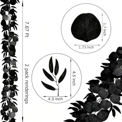 CQURE 12 Pack 84Ft Eucalyptus Garland,Artificial Eucalyptus Willow Leaves Table Greenery Garland Wreath Vines for Wedding Party Table Fireplace Bedroom Wall Room Decor - size: 84Ft-12Pack-Willow-Black