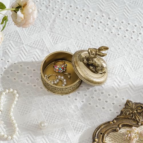 NIKKY HOME Gold Rabbit Jewelry Box, Vintage Mini Trinket Ring Organizer