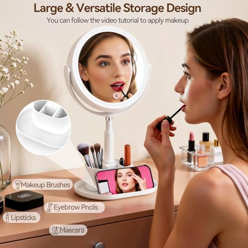 20X Magnifying Mirror with Lights and Storage, Double Sided Vanity Mirror - color: White