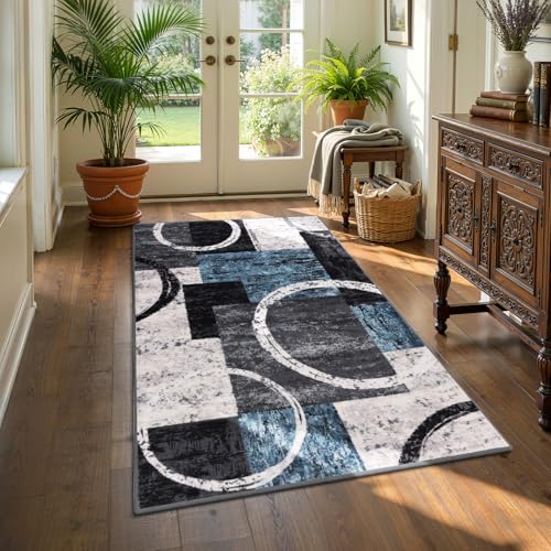 Yamaziot 3x5 Washable Modern Abstract Area Rug Non-Slip Entryway Rug - color: Blue/Multi, size: 3x5ft