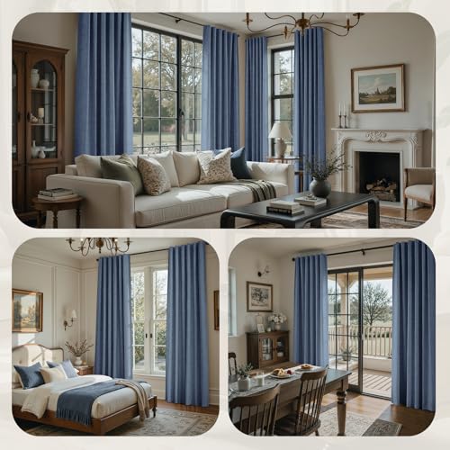 HOMEIDEAS 100% Blackout Stone Dusty Blue Faux Linen Curtains 96''L 2 Panels - color: Stone Blue, size: 52"W x 96"L (Pack of 2)