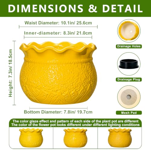 Ceramic Plant Pots Indoor, 10 Inch Large Planter, Yellow - color: Yellow, size: 10 Inch