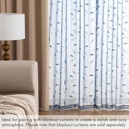 MIULEE Dusty Blue Sheer Curtains 2 Panels Leaf Patterned, W52 x L63 - color: Dusty Blue, size: 52"W x 63"L (Pack of 2)