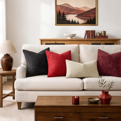 MIULEE Christmas Couch Pillow Covers Textured Chenille 18x18 Red - color: Red, size: 18" x 18" (Pack of 2)