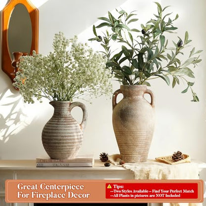Ceramic Vase with Handles,11 inch Tall Brown Terracotta Vase - size: 11 Inch-brown-rustic