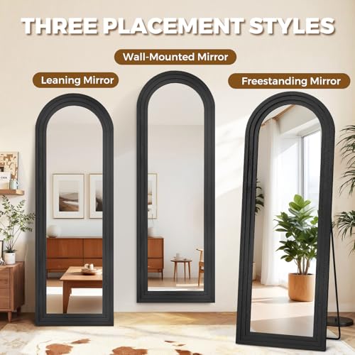 65x22 Arched Full Length Mirror, Solid Wood 3 Layer Frame, Black - color: Black-3 Layer-ar Frame, size: 65"L x 22"W