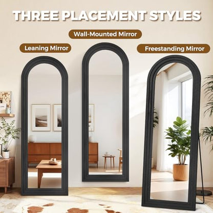 65x22 Arched Full Length Mirror, Solid Wood 3 Layer Frame, Black - color: Black-3 Layer-ar Frame, size: 65"L x 22"W